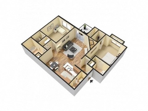 Floor plan for 2 beds, 2 baths, 942 sqft
